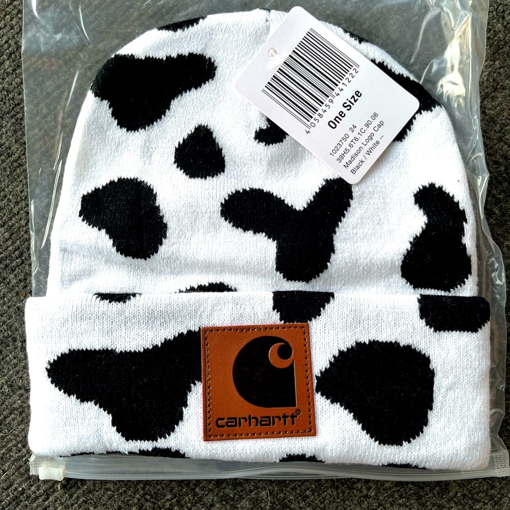Cow print Carhartt womens beanie adult size animal hat pattern print